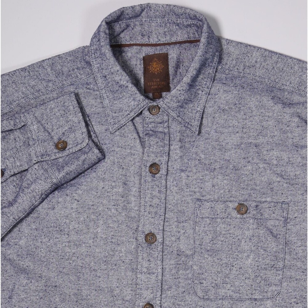 Territory Ahead Blue Flannel Long Sleeve Shirt Cotton Linen Blend Mens XL